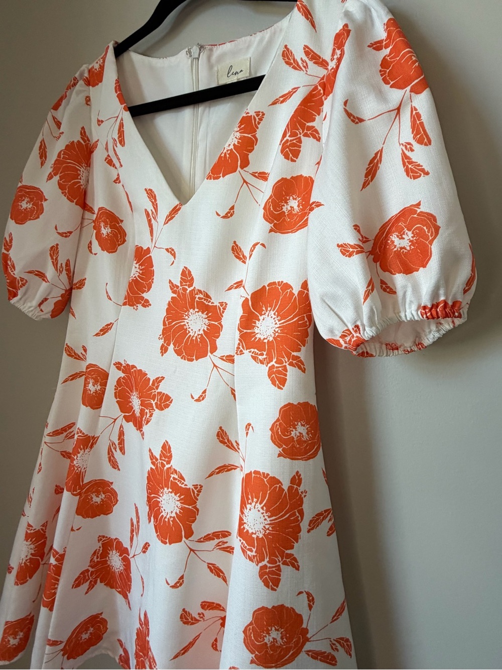 Lena White with Orange Floral Puff Sleeve Dress Size S - Picture 7 of 9